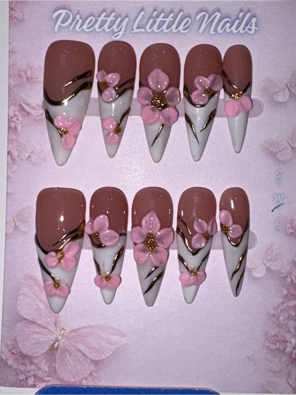 Pink Floral Press-On Set - Pink & White